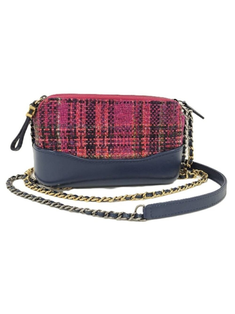 Chanel Gabriel de Chain Shoulder Bag Tweed Leather Pink Navy
